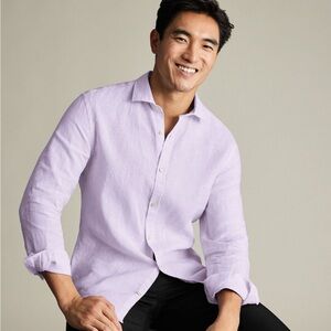 Charles Tyrwhitt Lavender Button-Down Linen Shirt